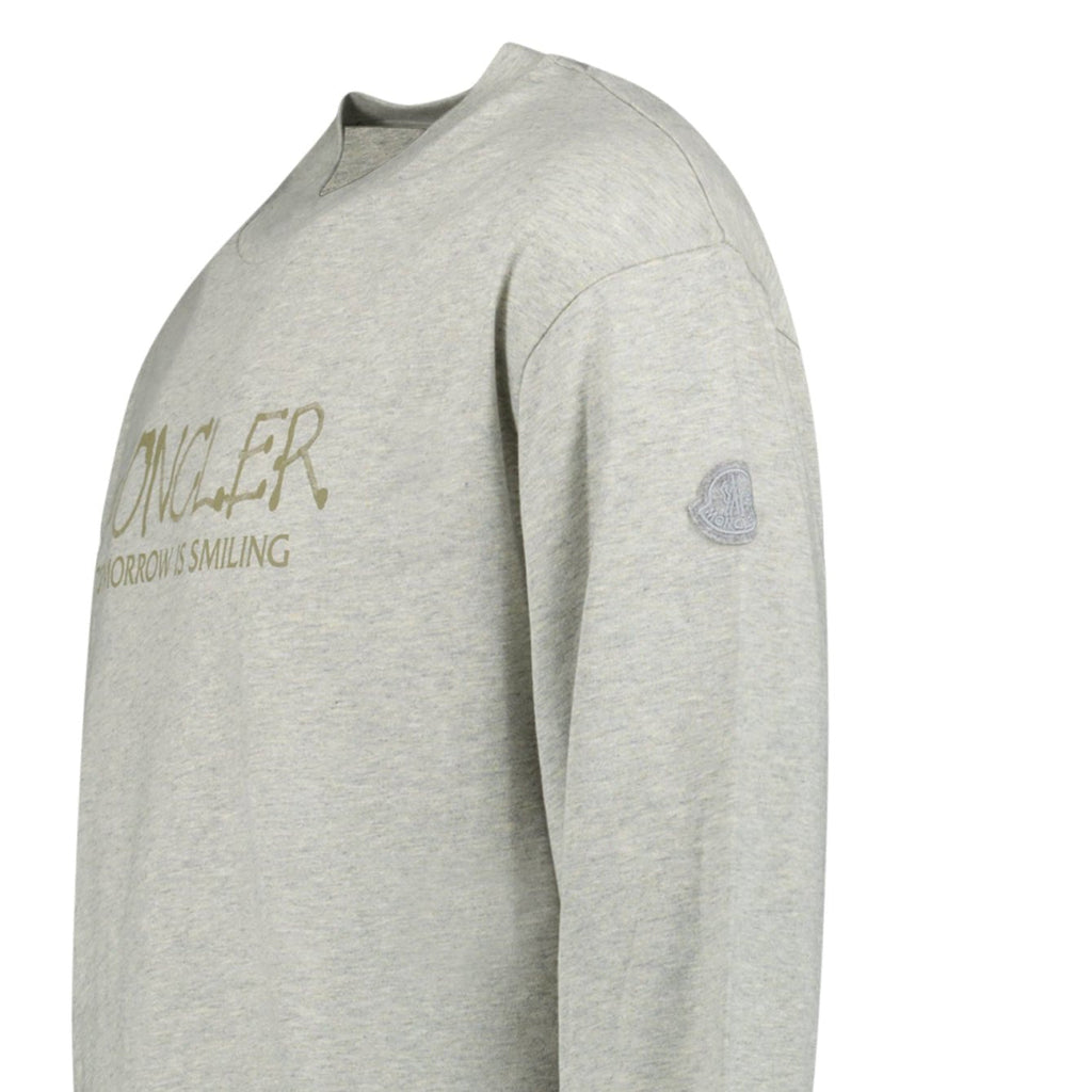 Moncler Khaki 'Tomorrow is Smiling' Print Long Sleeve T-Shirt in Grey