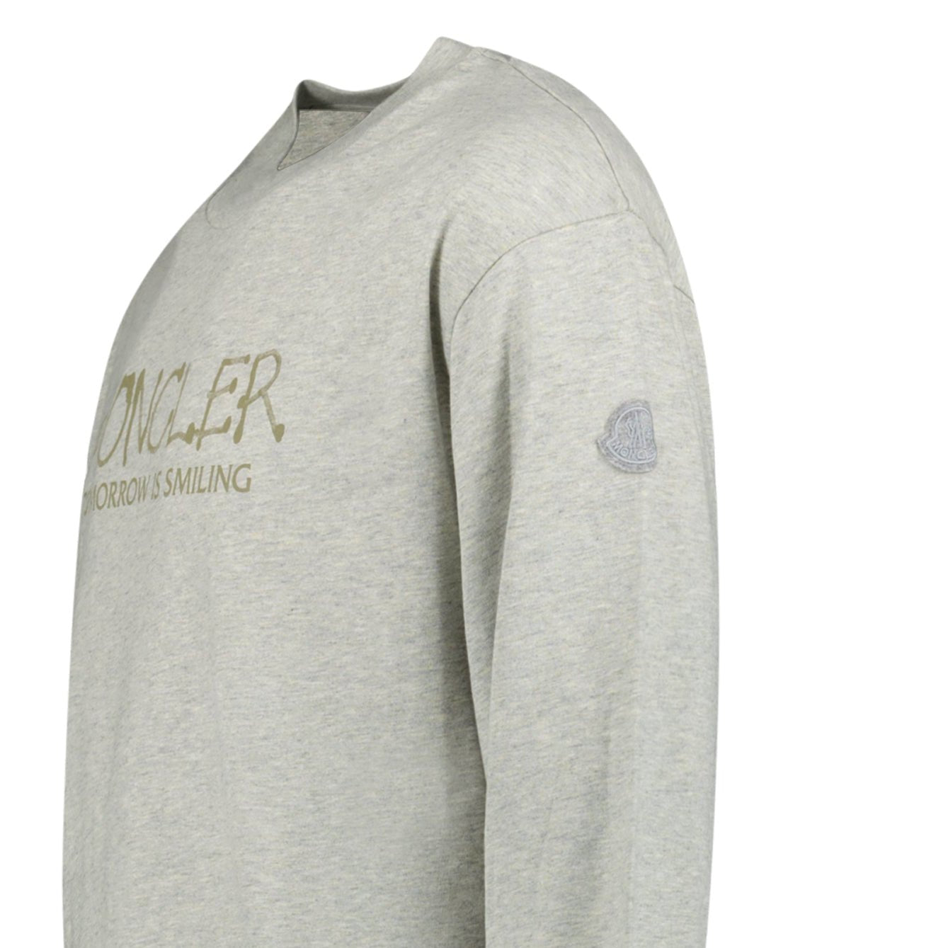 Moncler Khaki 'Tomorrow is Smiling' Print Long Sleeve T-Shirt in Grey