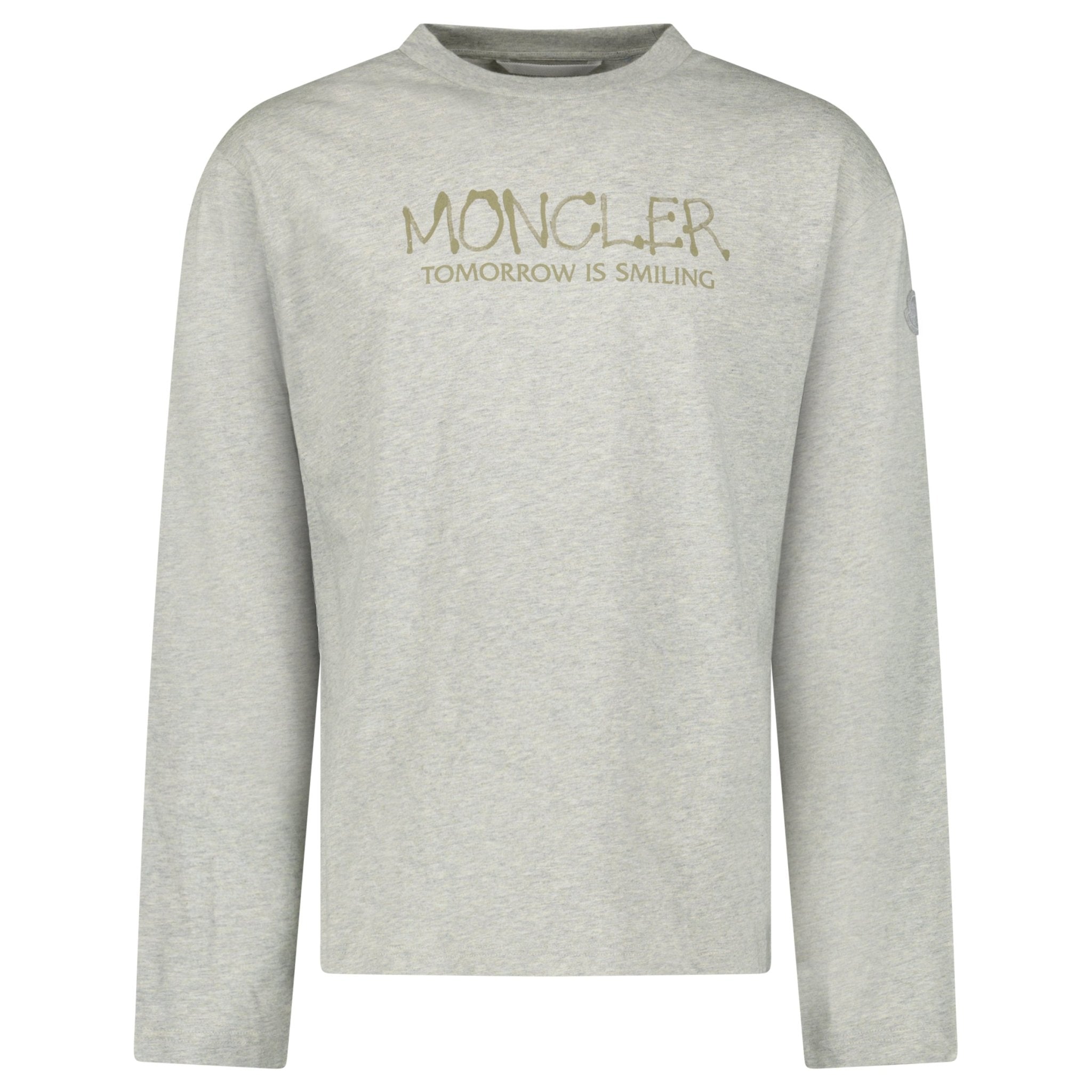 Moncler Khaki 'Tomorrow is Smiling' Print Long Sleeve T-Shirt in Grey