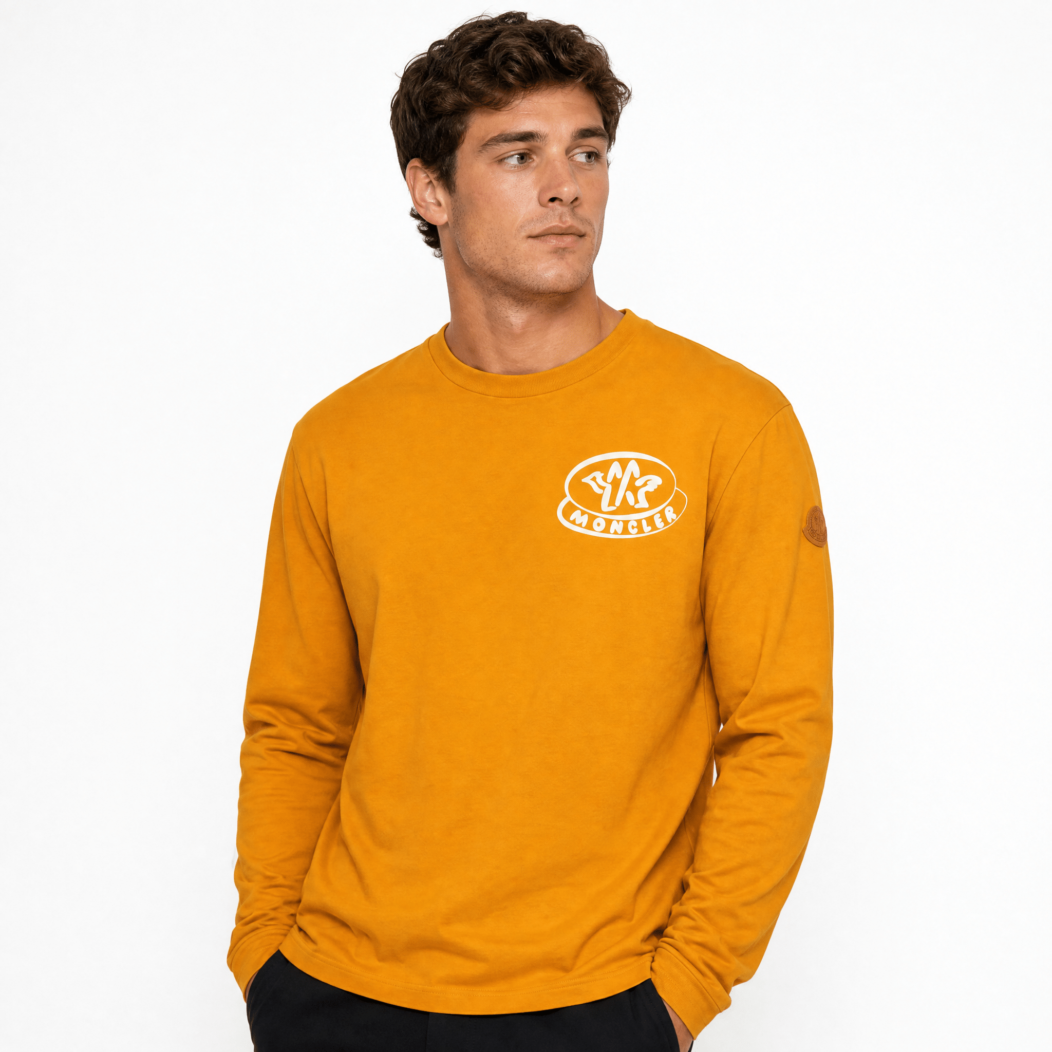 Moncler Logo Print Long Sleeve T-Shirt in Orange