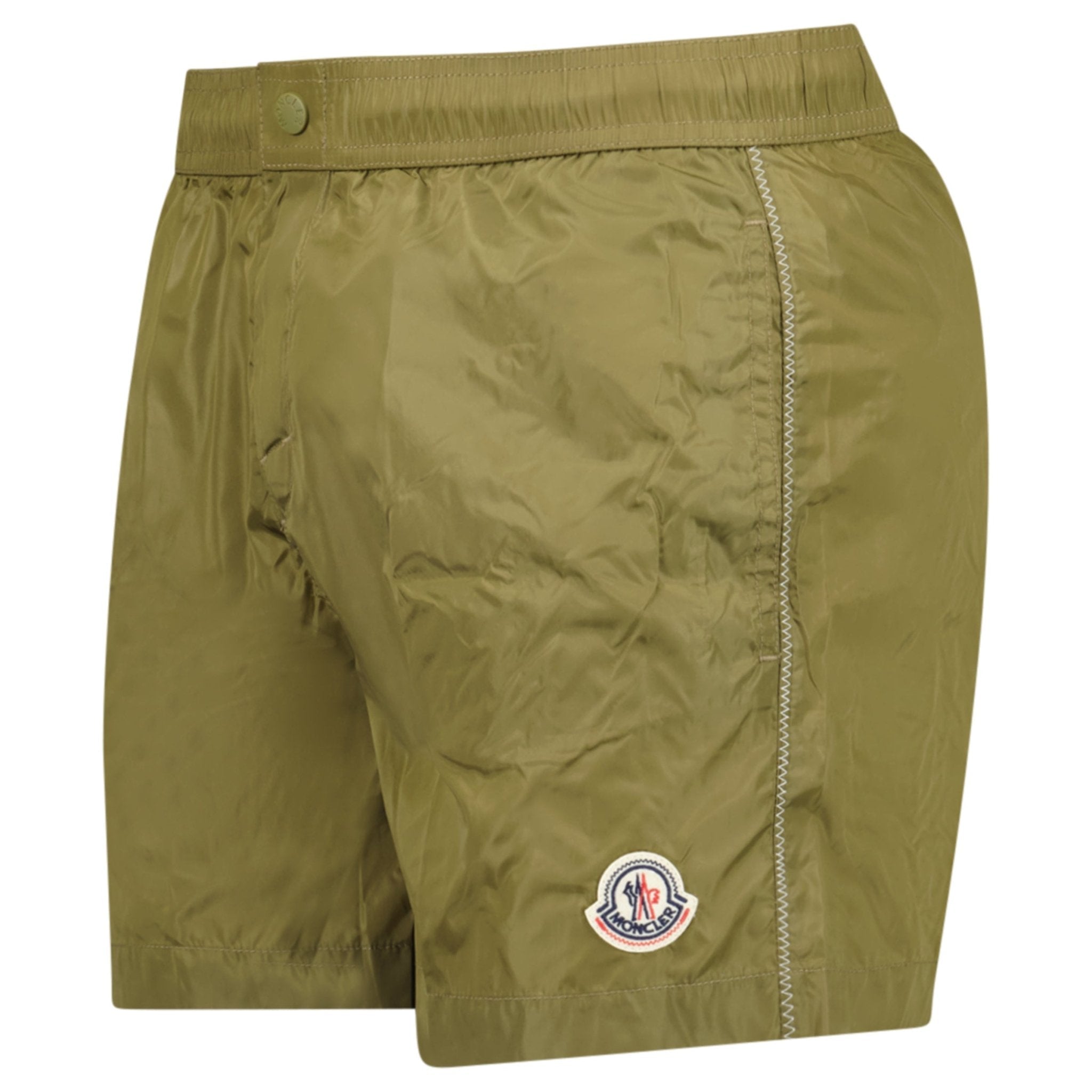 Moncler Logo Swim Shorts in Olive Green