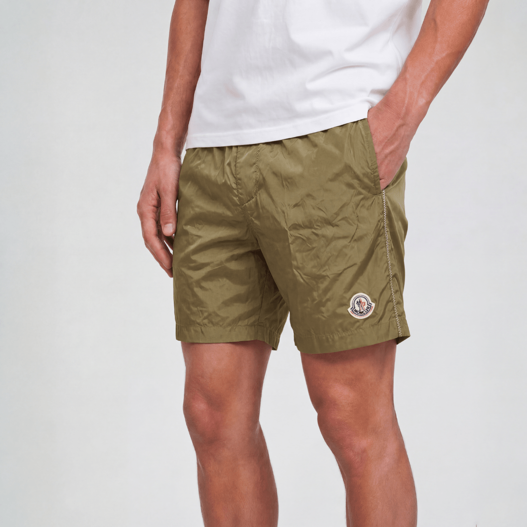 Moncler Logo Swim Shorts in Olive Green