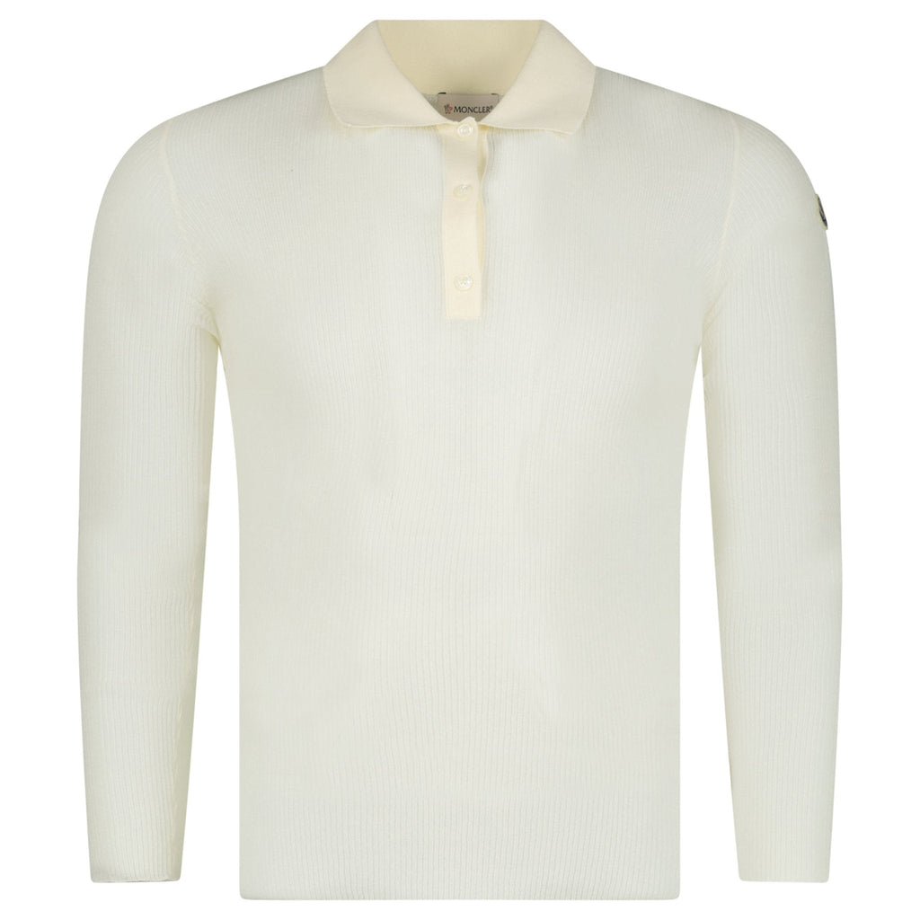 Moncler Long Sleeve Logo Polo Shirt in White