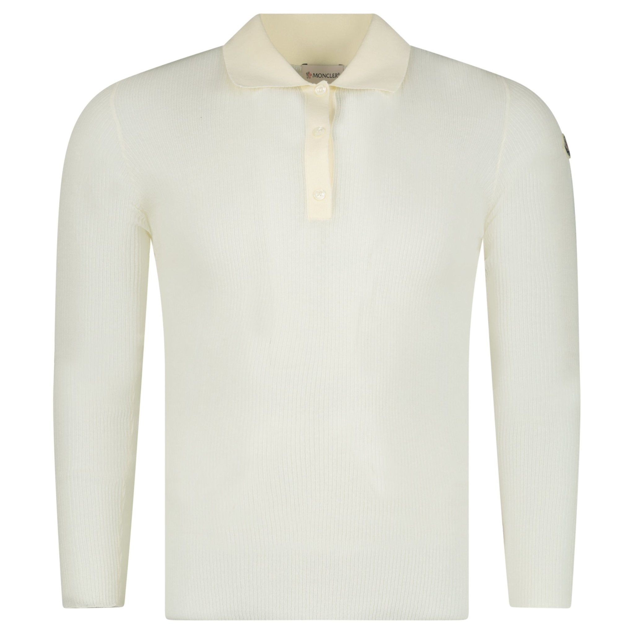 Moncler Long Sleeve Logo Polo Shirt in White