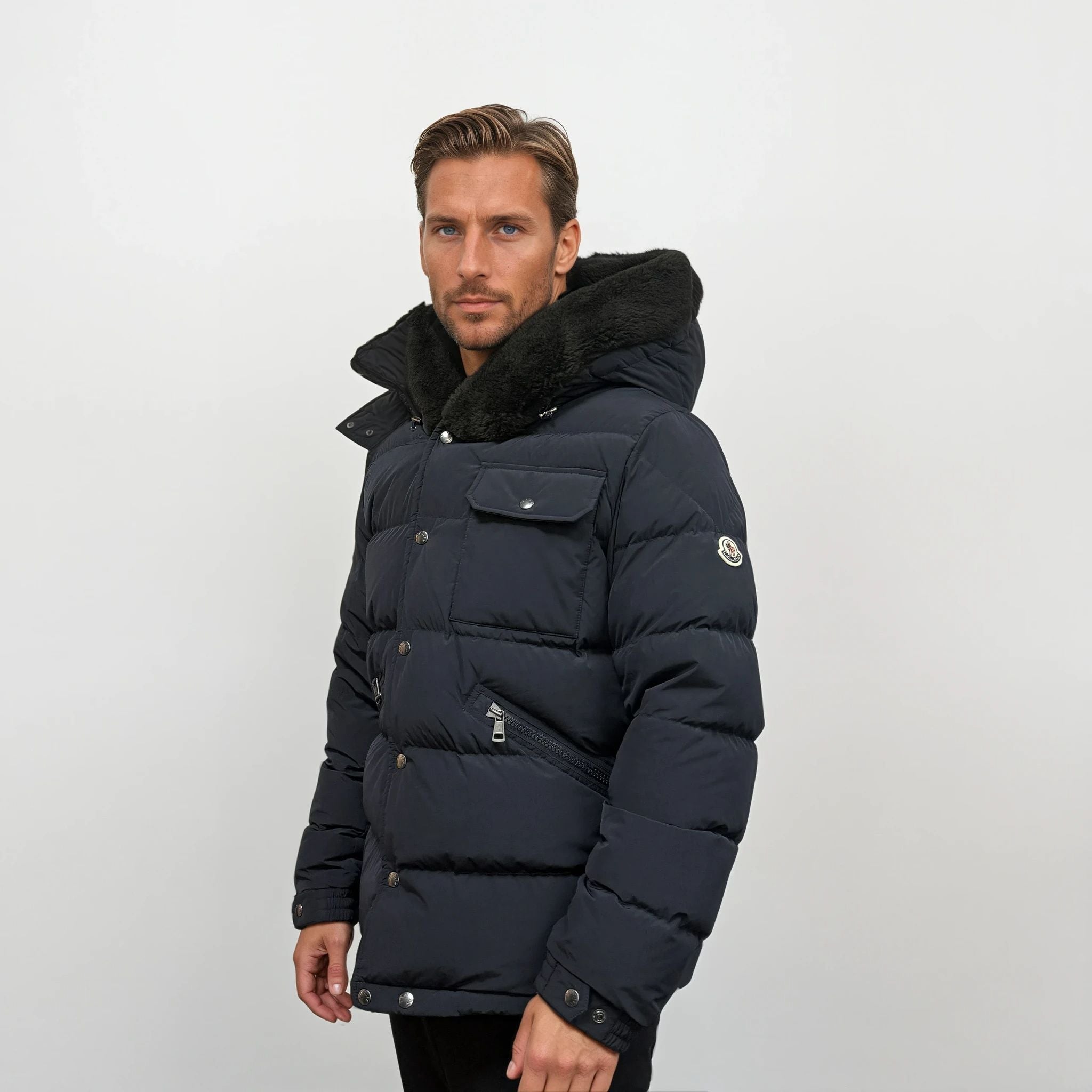 Moncler Marcelettes Quilted Down Jacket in Navy