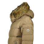 Moncler Maya Down Hooded Short Puffer Jacket in Beige