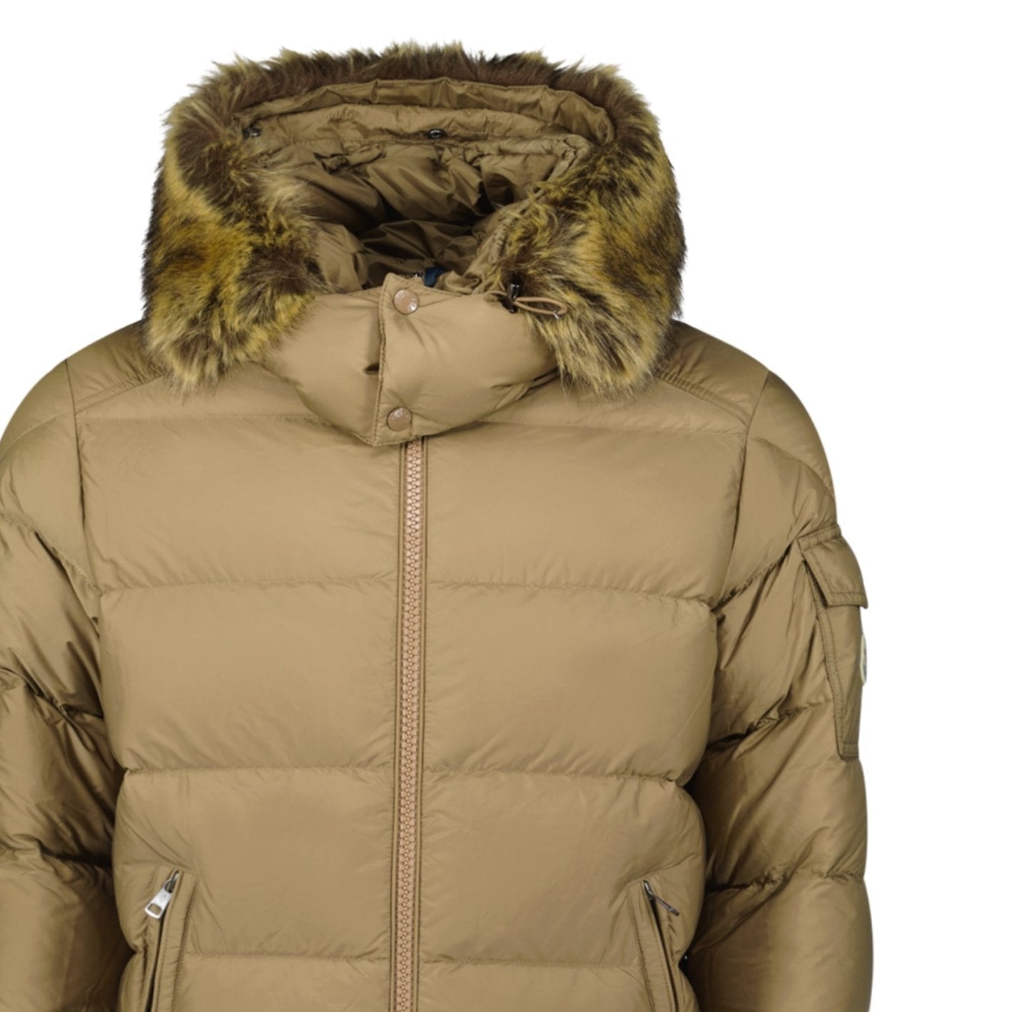 Moncler Maya Down Hooded Short Puffer Jacket in Beige
