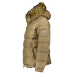Moncler Maya Down Hooded Short Puffer Jacket in Beige