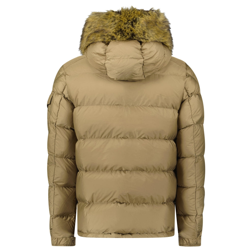 Moncler Maya Down Hooded Short Puffer Jacket in Beige