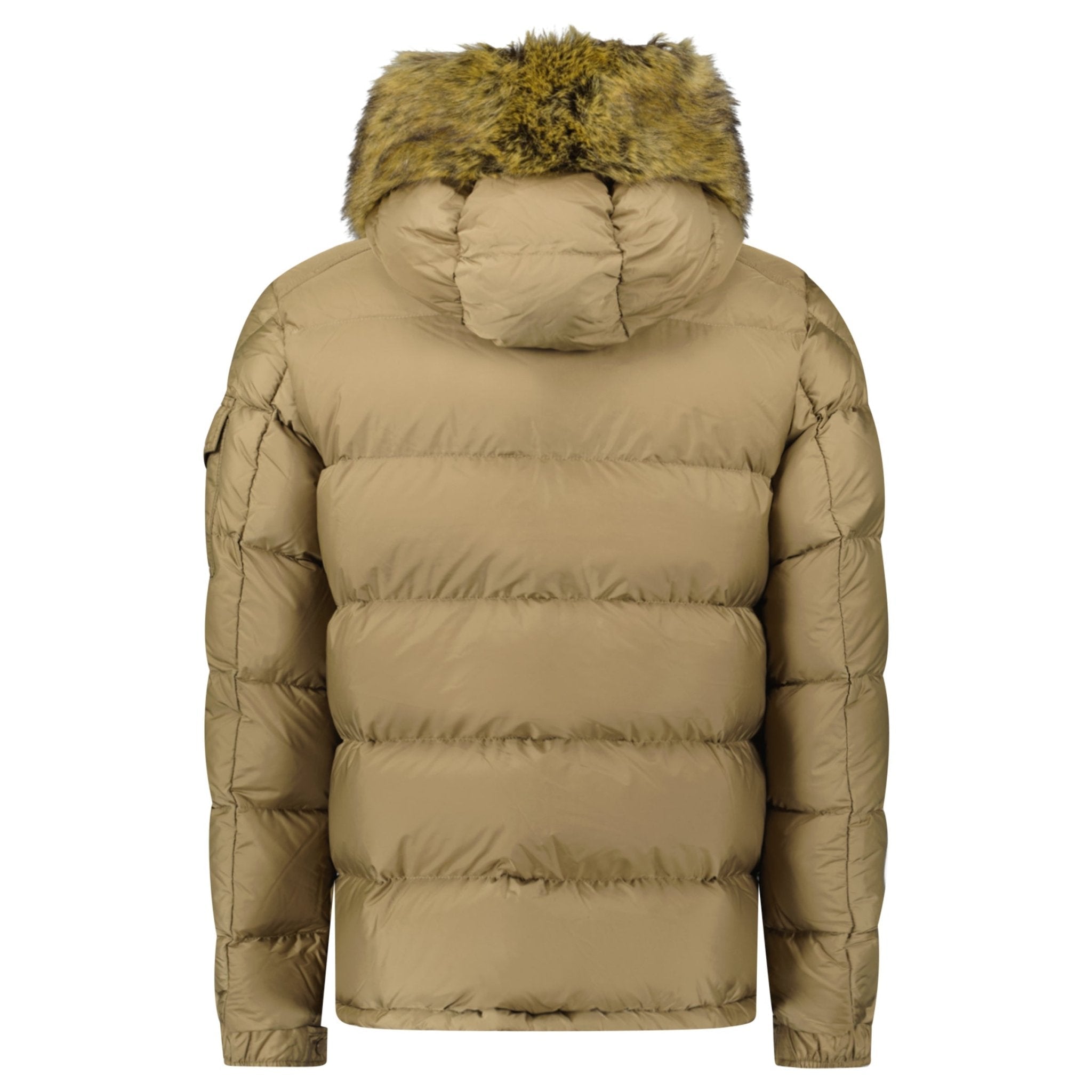 Moncler Maya Down Hooded Short Puffer Jacket in Beige