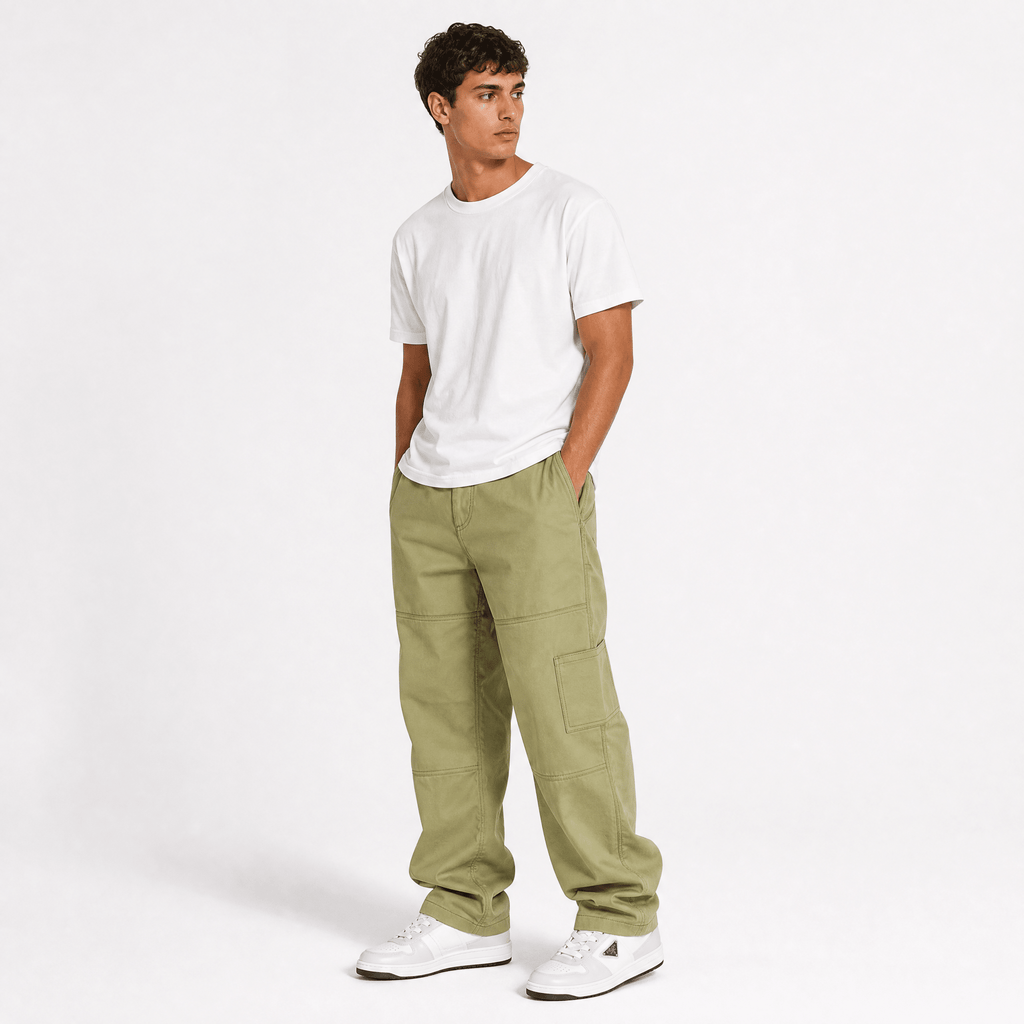 Moncler Panelled Pocket Trousers in Khaki Green