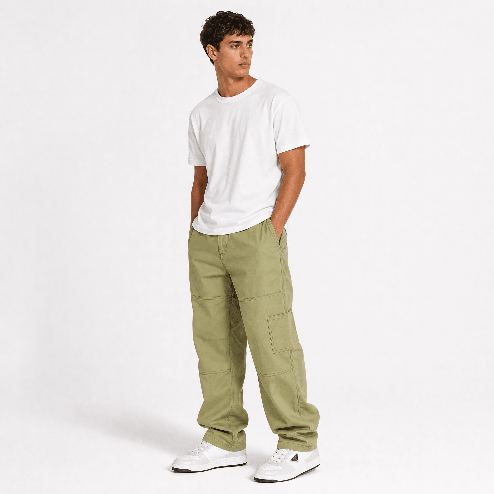 Moncler Panelled Pocket Trousers in Khaki Green