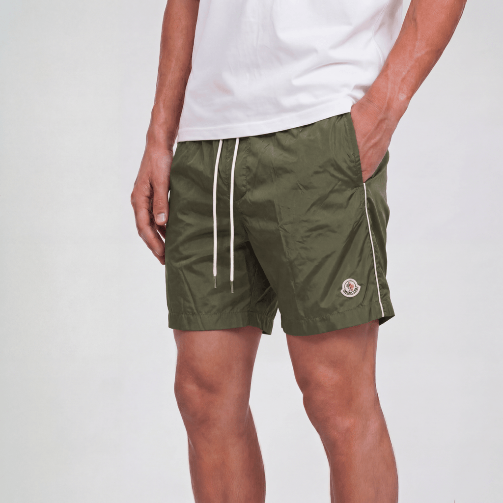 Moncler Side Logo Patch Swim Shorts in Olive Green