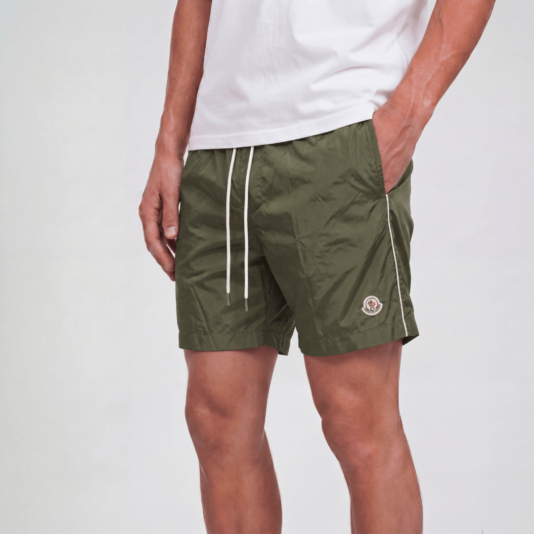 Moncler Side Logo Patch Swim Shorts in Olive Green
