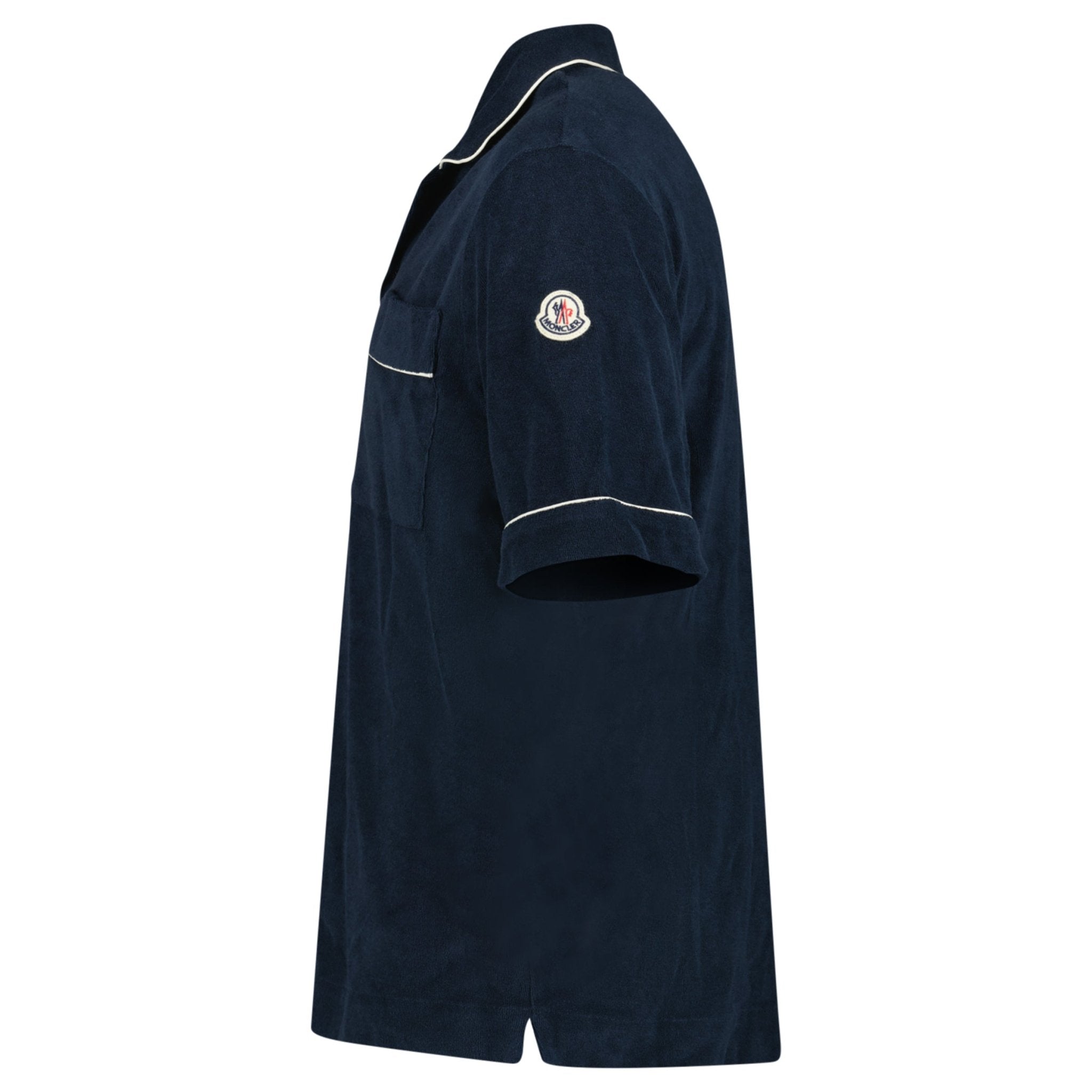 Moncler Towelling Short Sleeve Polo Shirt in Navy