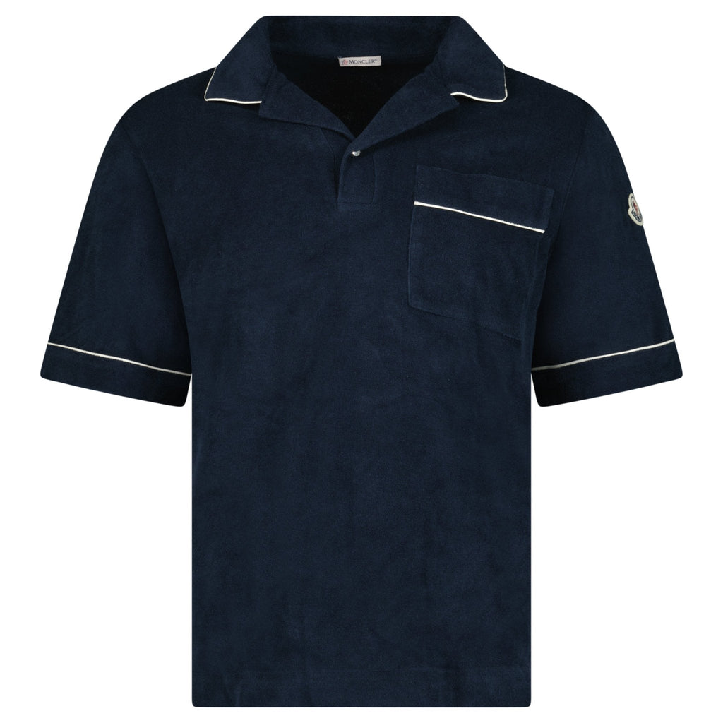 Moncler Towelling Short Sleeve Polo Shirt in Navy