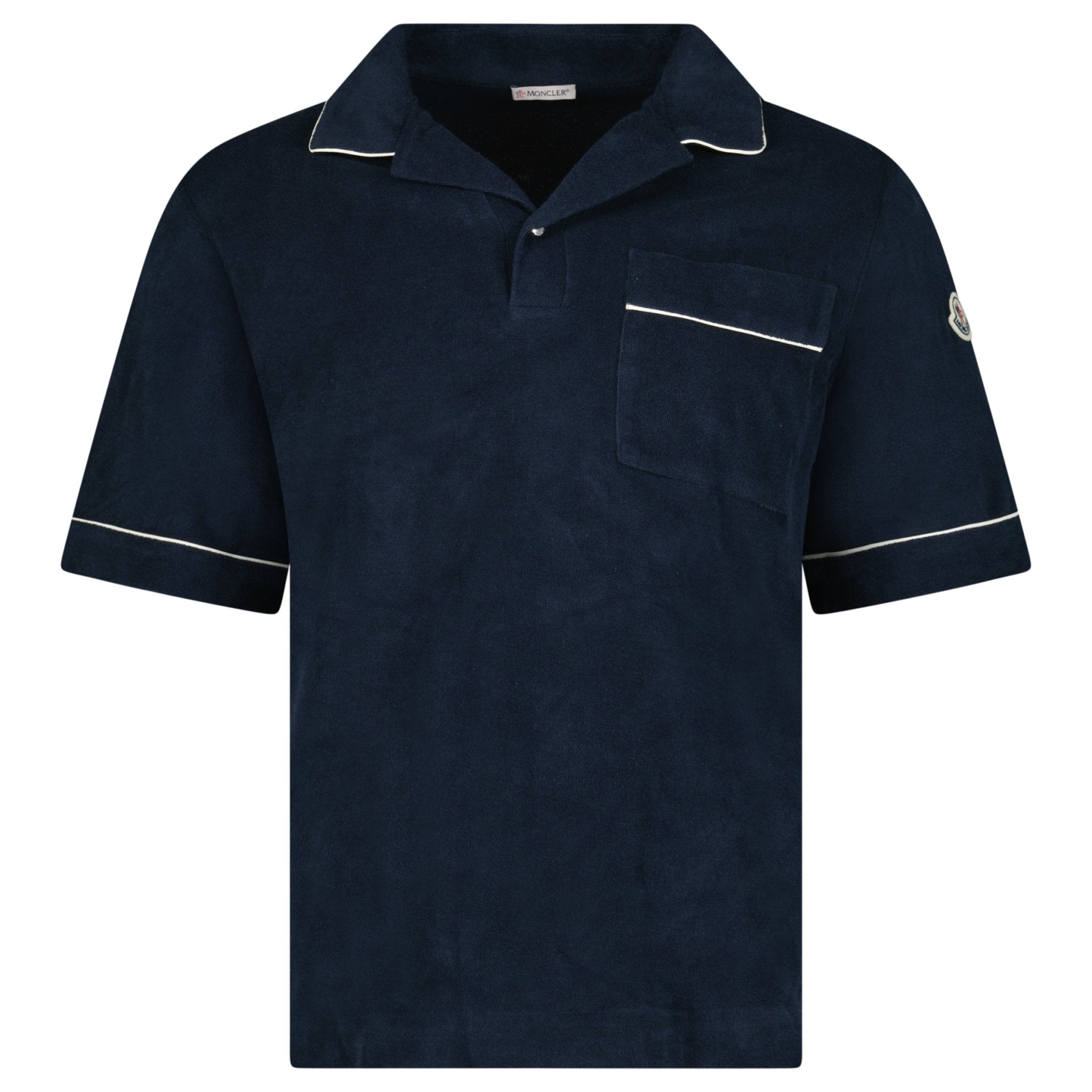 Moncler Towelling Short Sleeve Polo Shirt in Navy