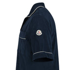 Moncler Towelling Short Sleeve Polo Shirt in Navy