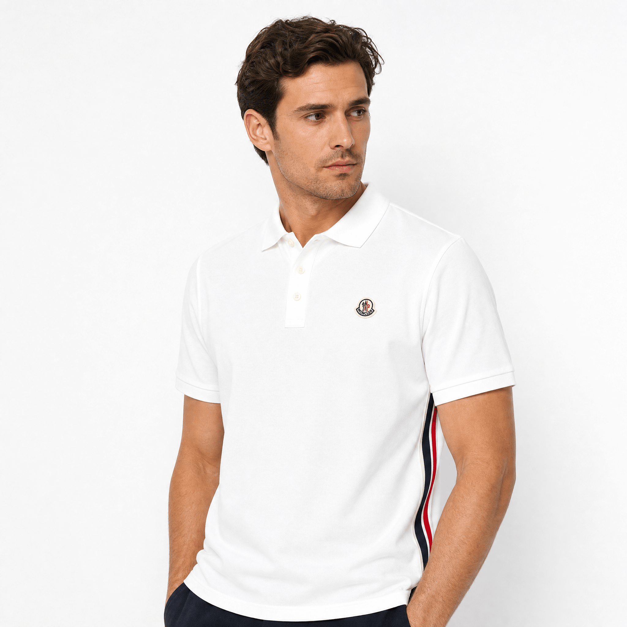 Moncler Tricolour-Trimmed Cotton Piqué Polo Shirt in White