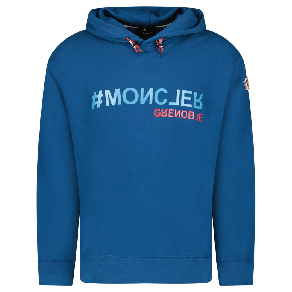 Moncler Writing Logo Hooded Sweatshirt Blue