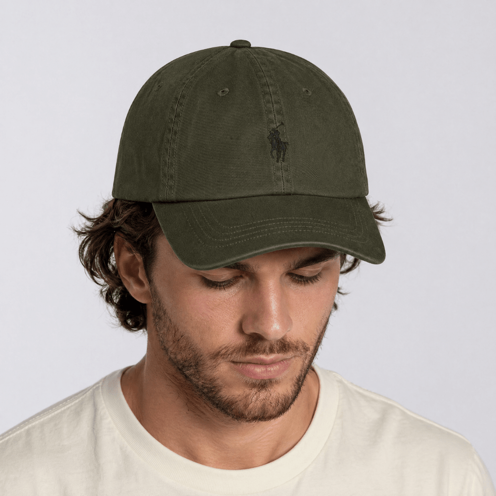 Polo Ralph Lauren Cotton Chino Baseball Cap in Khaki Green with Black Logo