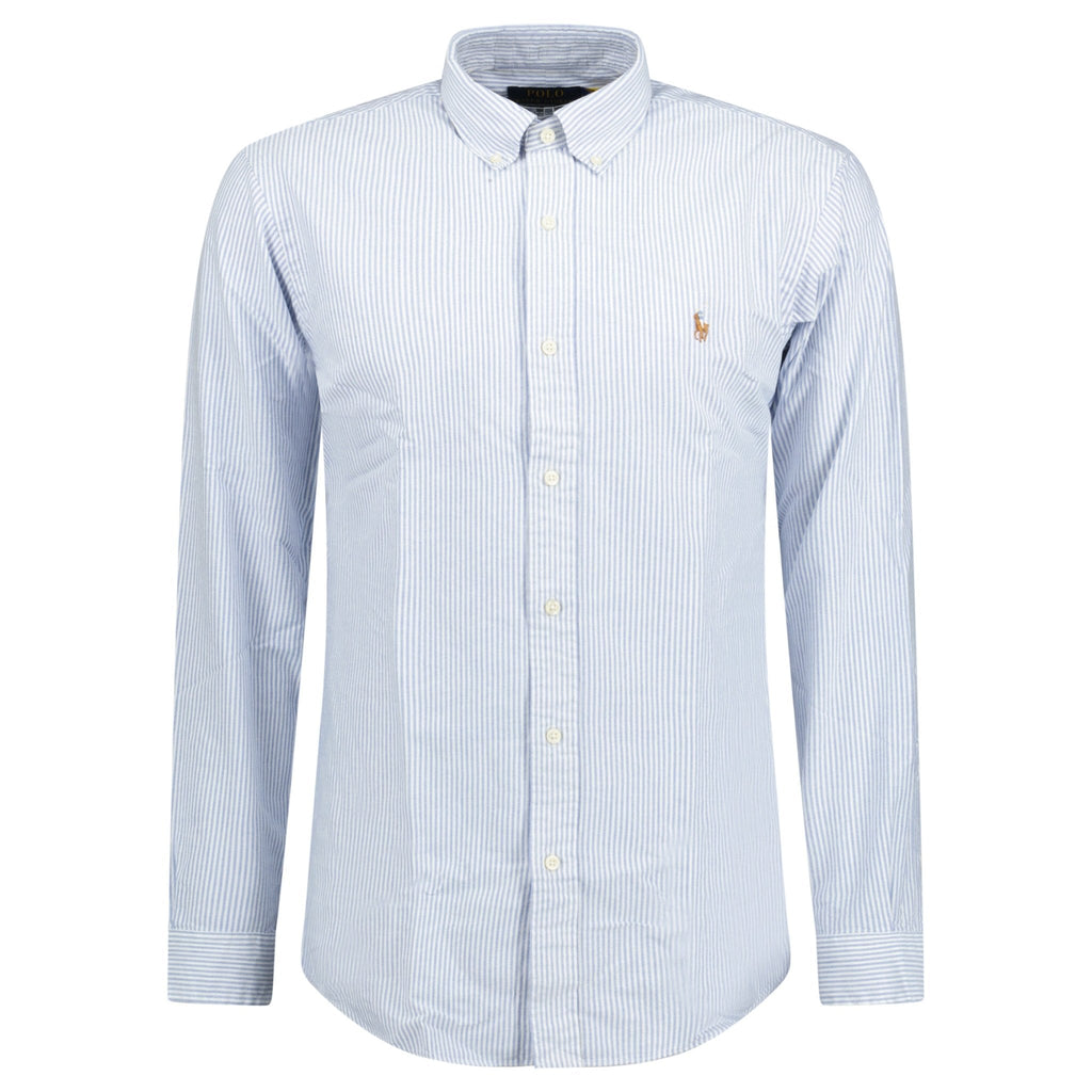 Polo Ralph Lauren Custom Fit Striped Stretch Oxford Shirt Blue & White