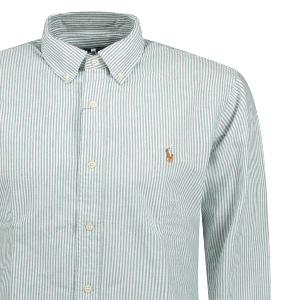 Polo Ralph Lauren Custom Fit Striped Stretch Oxford Shirt Green & White