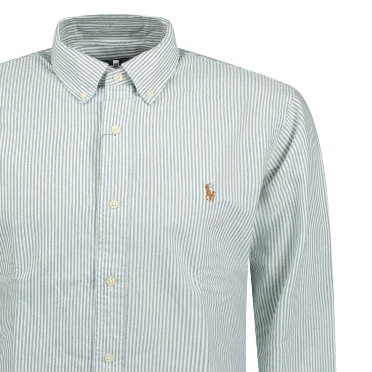 Polo Ralph Lauren Custom Fit Striped Stretch Oxford Shirt Green & White