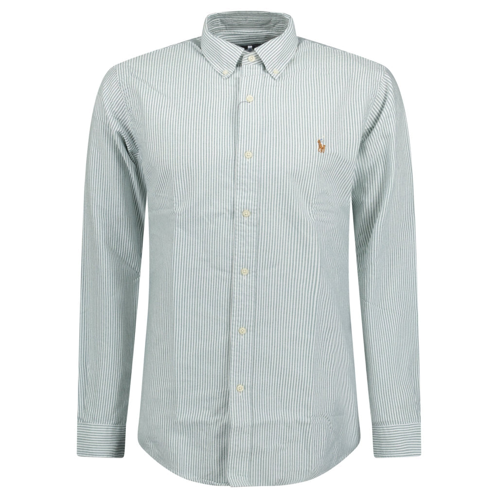 Polo Ralph Lauren Custom Fit Striped Stretch Oxford Shirt Green & White