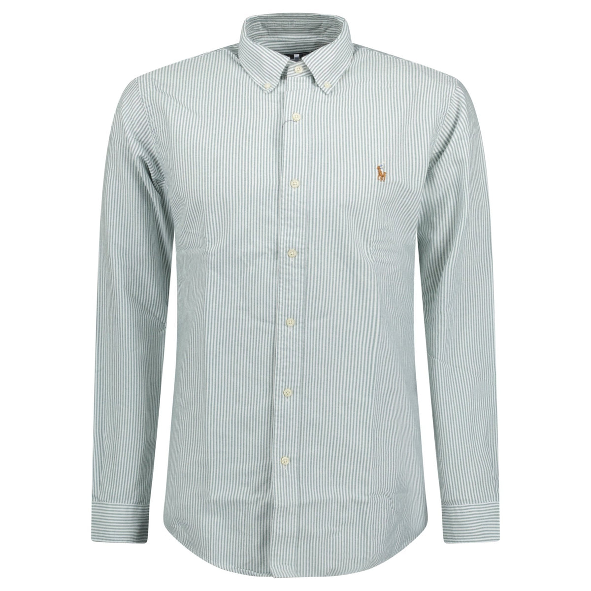 Polo Ralph Lauren Custom Fit Striped Stretch Oxford Shirt Green & White