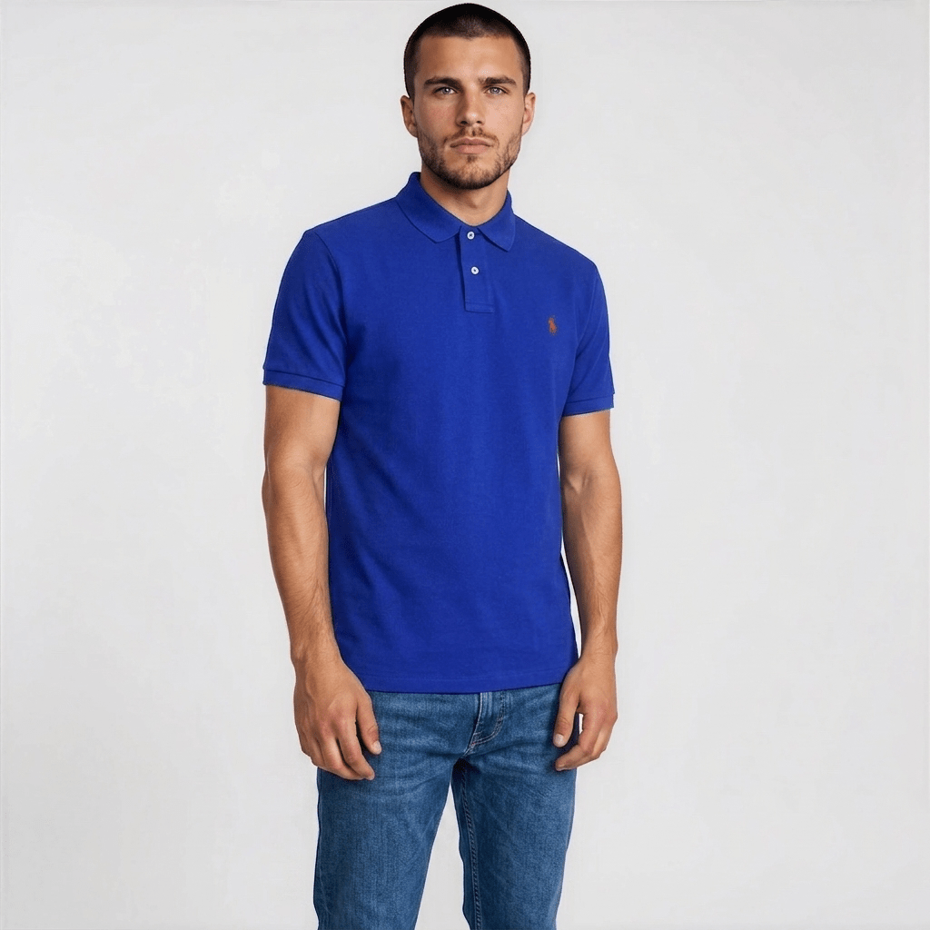 Polo Ralph Lauren Mesh Custom Slim Fit Polo Shirt in Dark Blue
