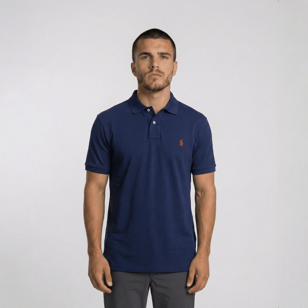 Polo Ralph Lauren Mesh Custom Slim Fit Polo Shirt in Navy