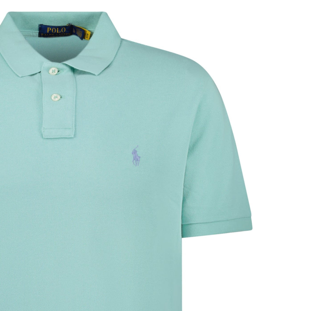 Polo Ralph Lauren Cotton Mesh Custom Slim Fit Polo Shirt in Celadon