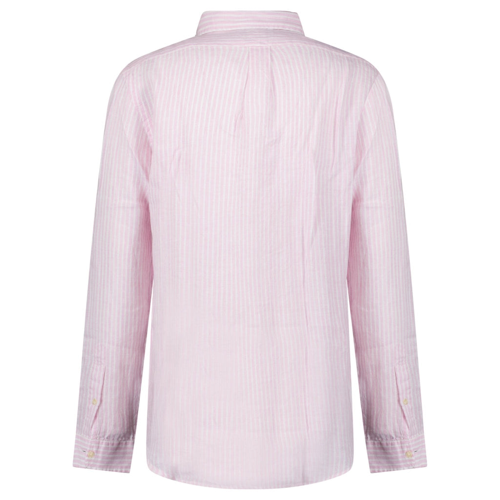 Polo Ralph Lauren Custom Fit Stripe Linen Shirt in Pink/White