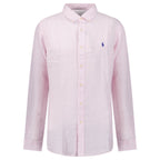 Polo Ralph Lauren Custom Fit Stripe Linen Shirt in Pink/White