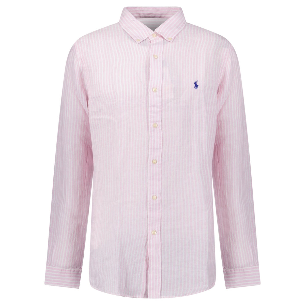 Polo Ralph Lauren Custom Fit Stripe Linen Shirt in Pink/White