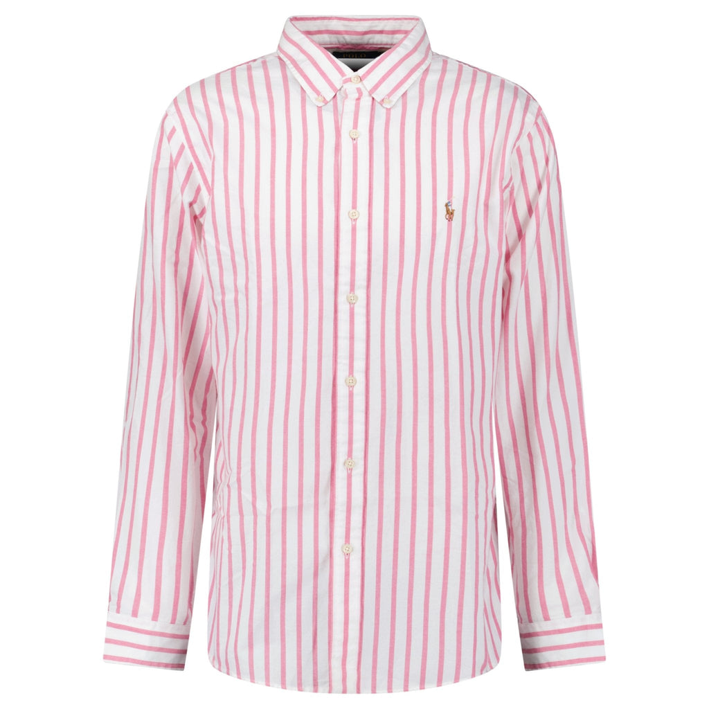Polo Ralph Lauren Custom Fit Stripe Oxford Shirt in Pink/White