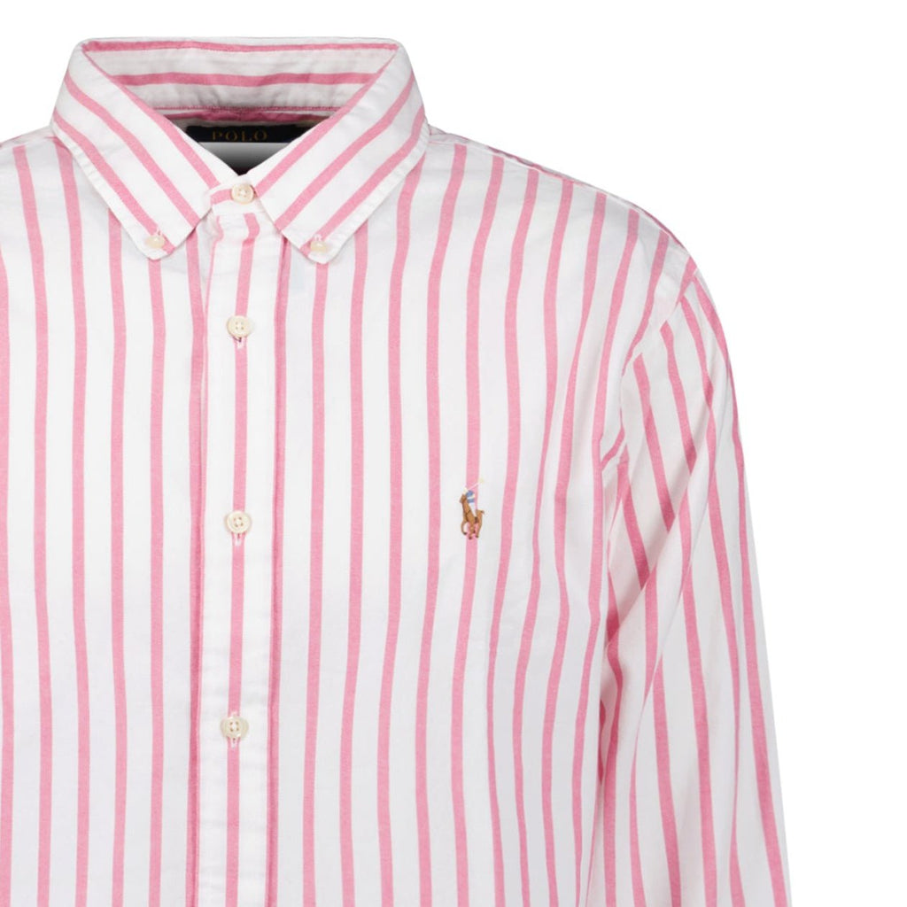 Polo Ralph Lauren Custom Fit Stripe Oxford Shirt in Pink/White