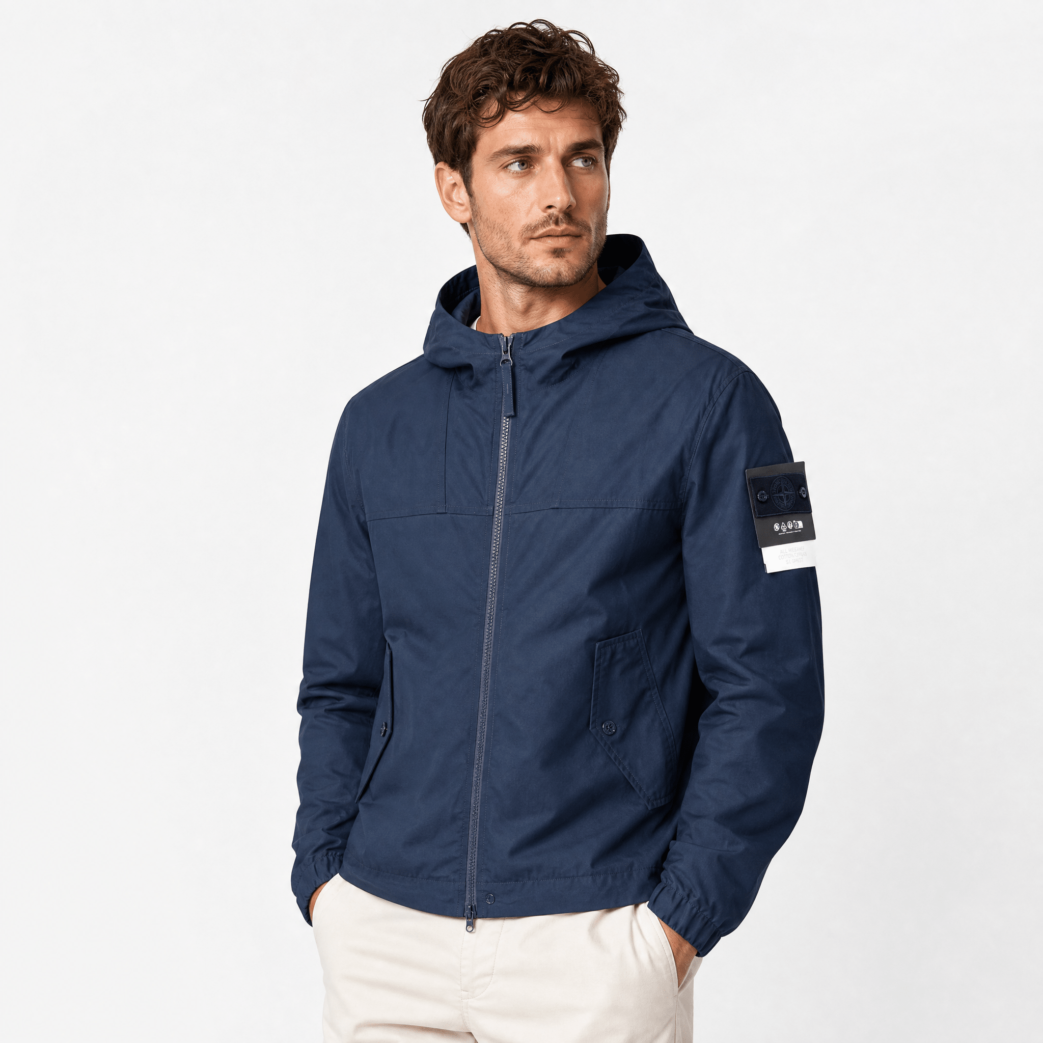Stone Island All-Weather Cotton Canvas Ghost Hooded Jacket in Navy