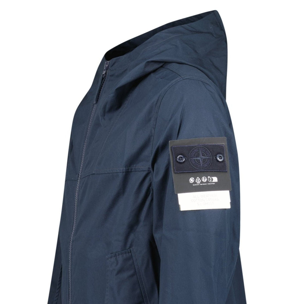 Stone Island All-Weather Cotton Canvas Ghost Hooded Jacket in Navy