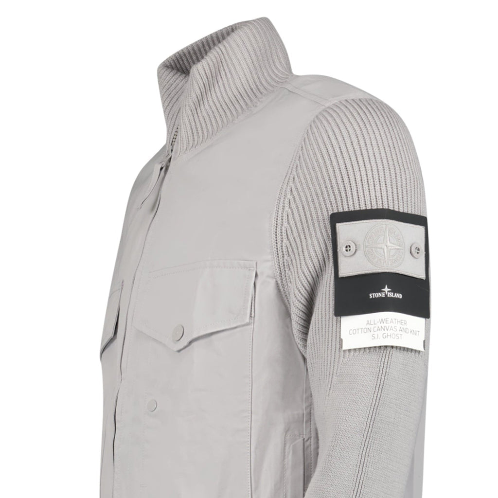 Stone Island All-Weather Cotton Canvas Ghost Stand Collar Jacket in Dust Grey