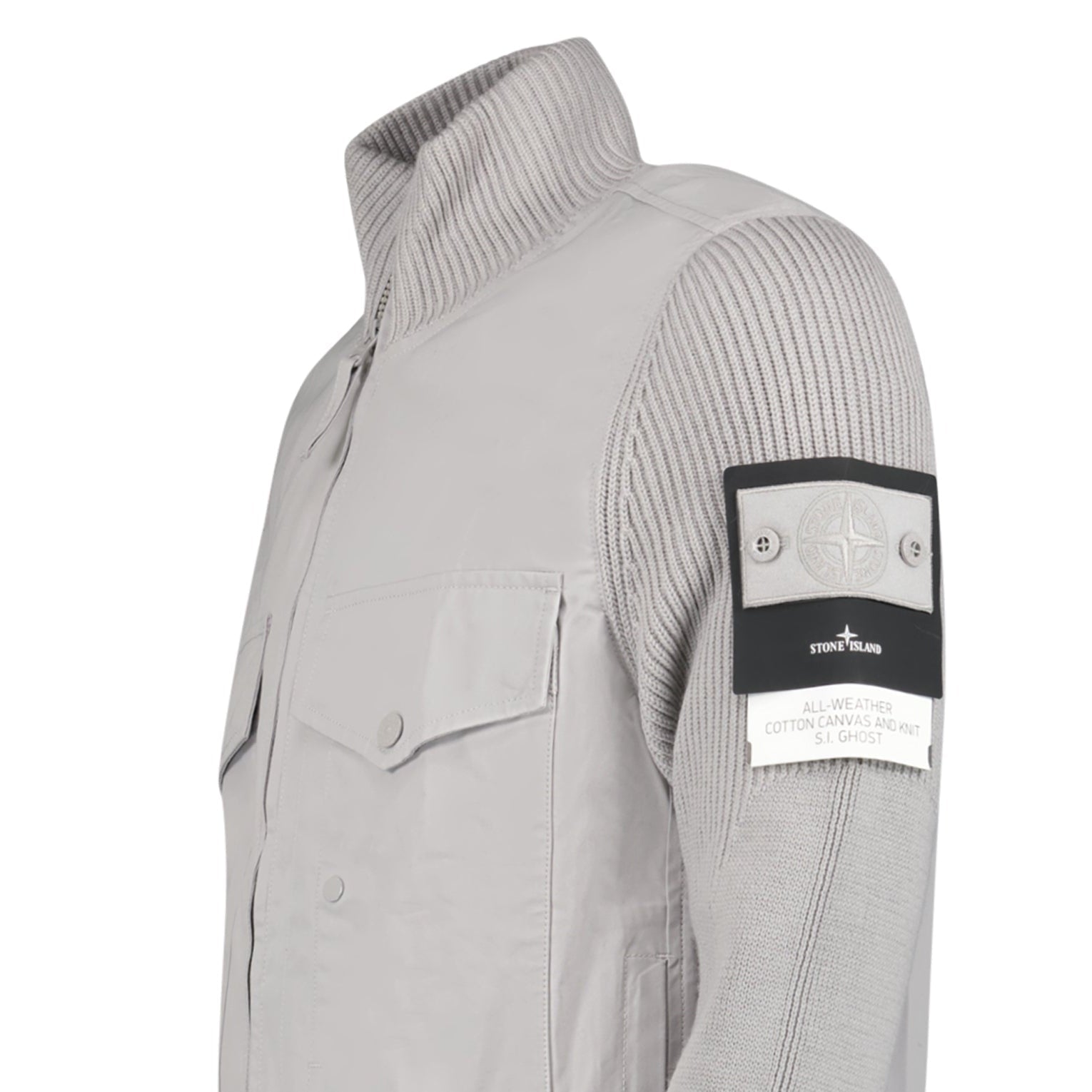Stone Island All-Weather Cotton Canvas Ghost Stand Collar Jacket in Dust Grey