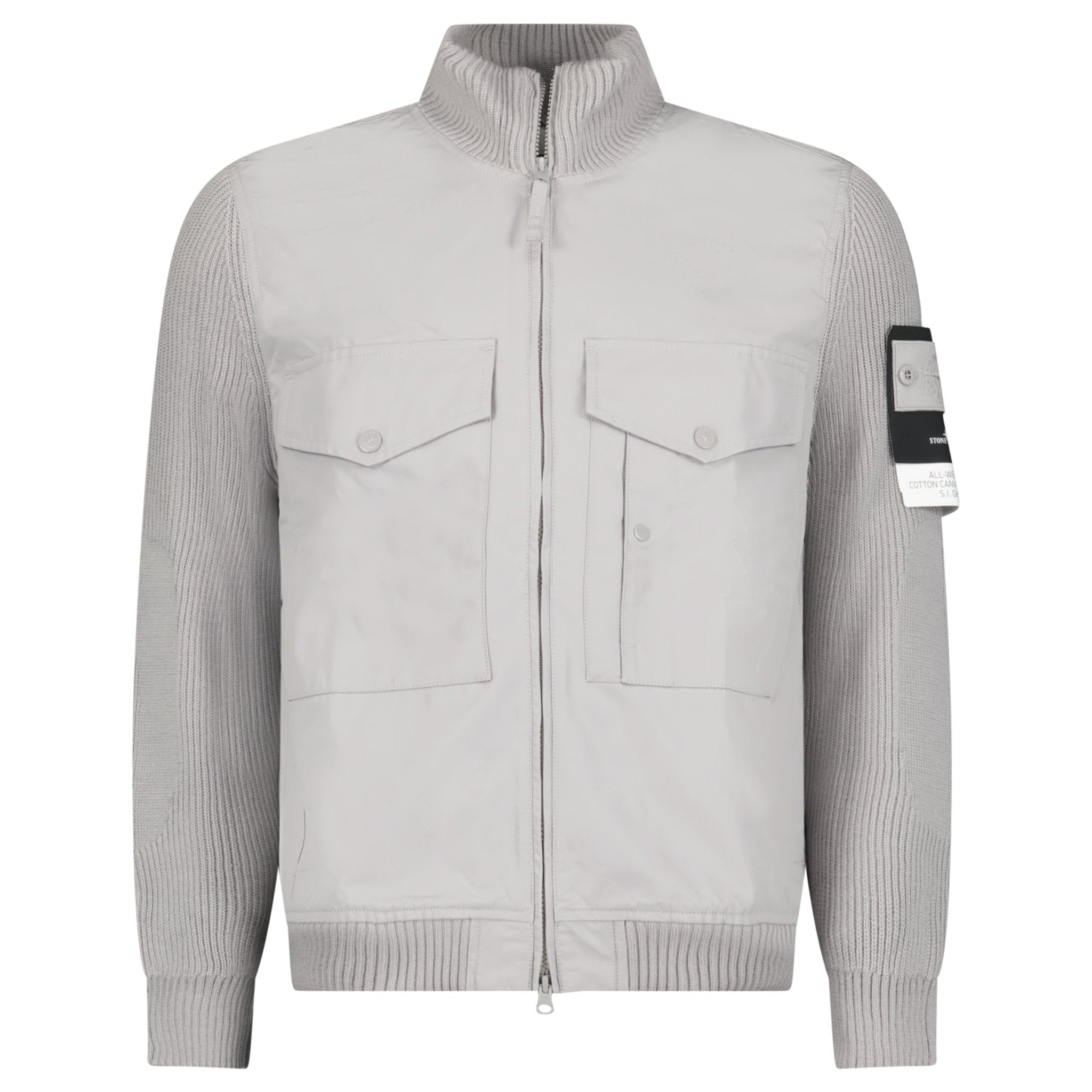 Stone Island All-Weather Cotton Canvas Ghost Stand Collar Jacket in Dust Grey