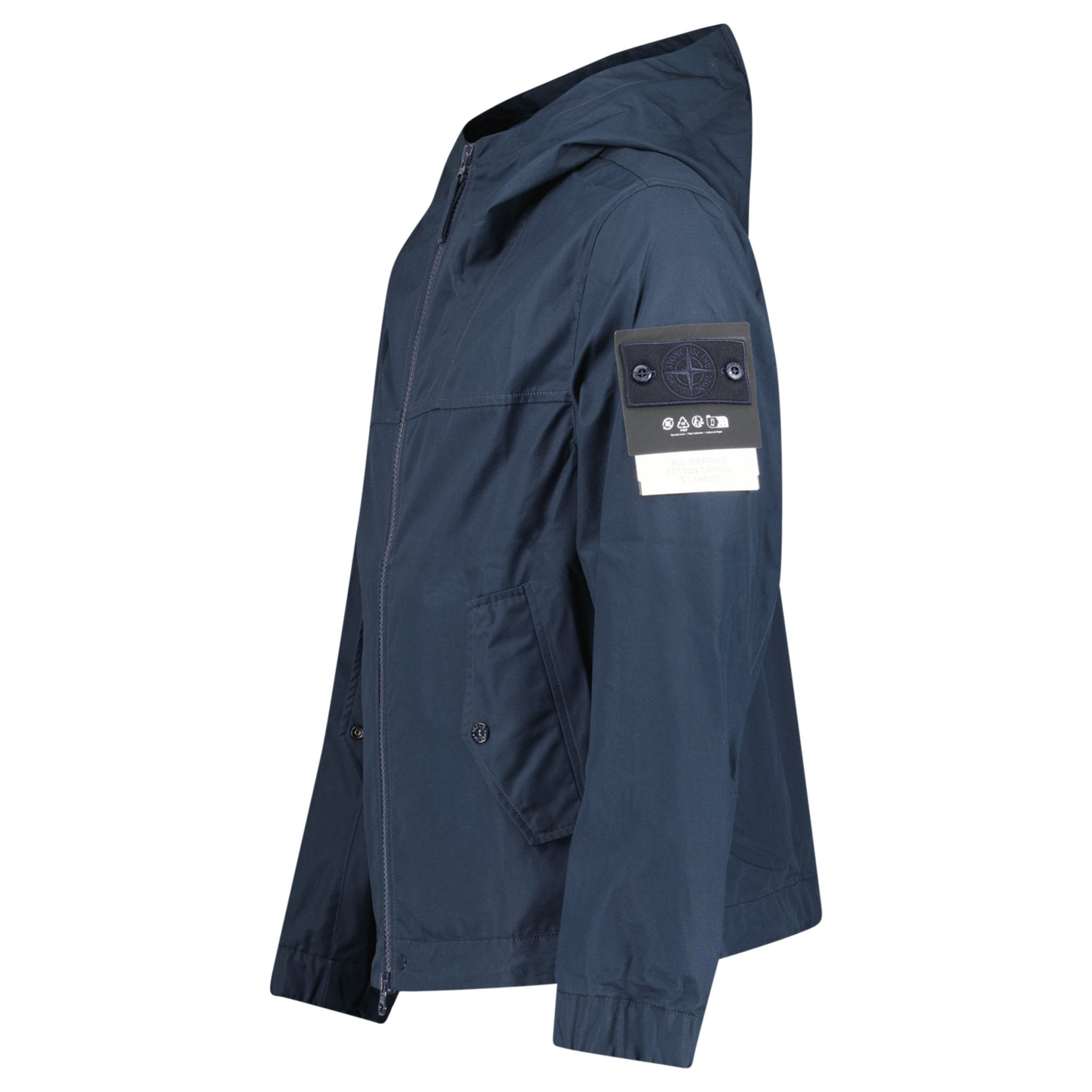 Stone Island All-Weather Cotton Canvas Ghost Hooded Jacket in Navy