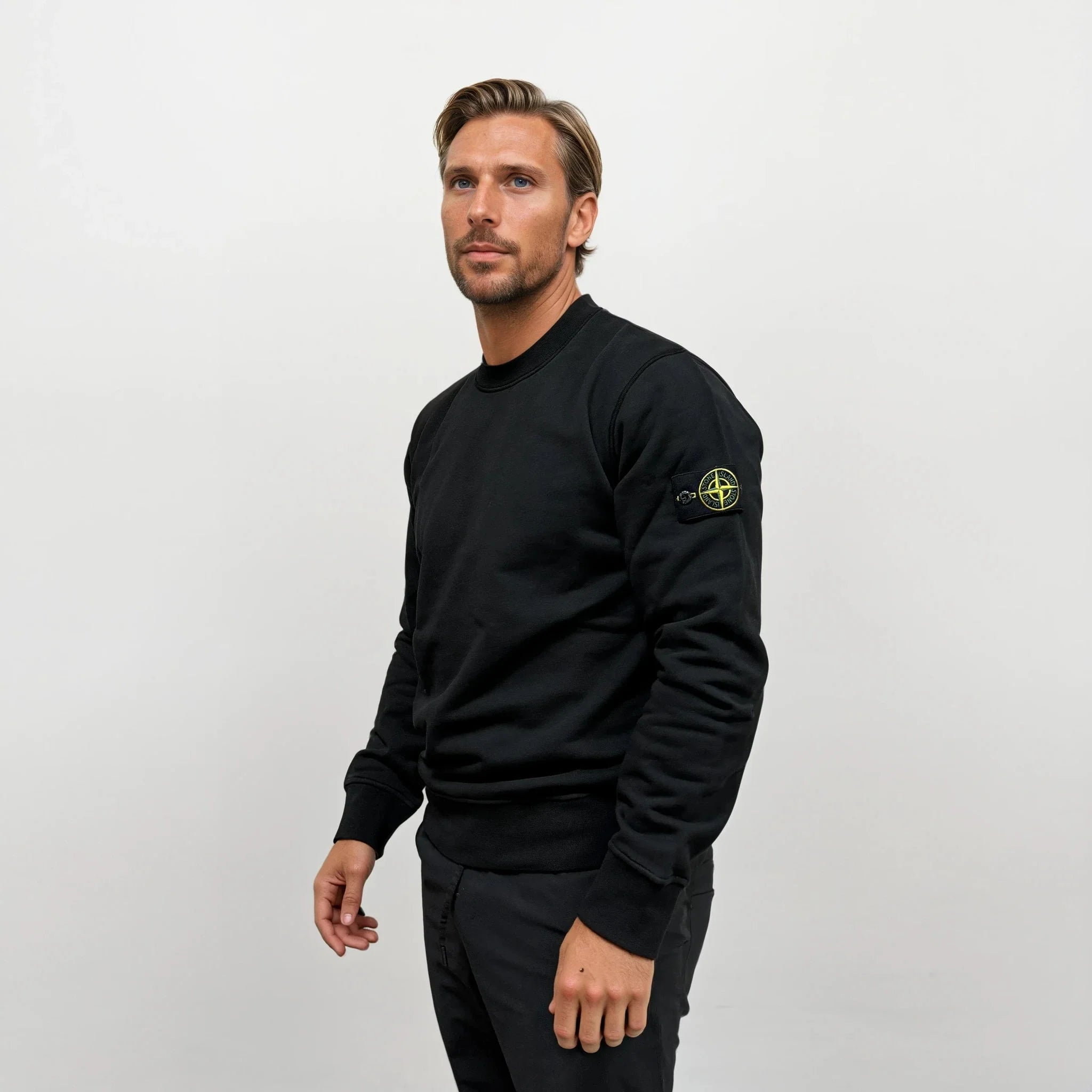 Stone Island Badge Cotton Logo Sweatshirt Black