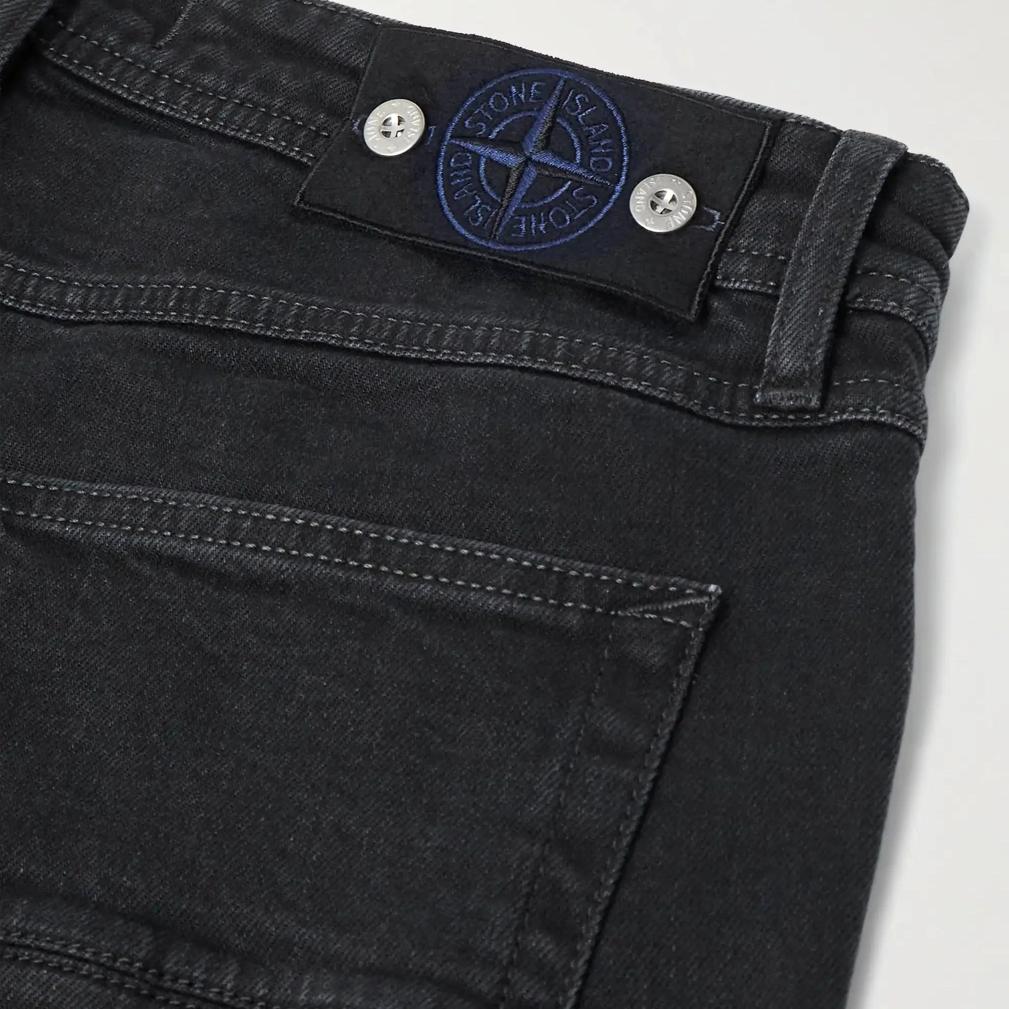 Stone Island Blue Rinsed Buttoned Indigo Denim Jeans Black