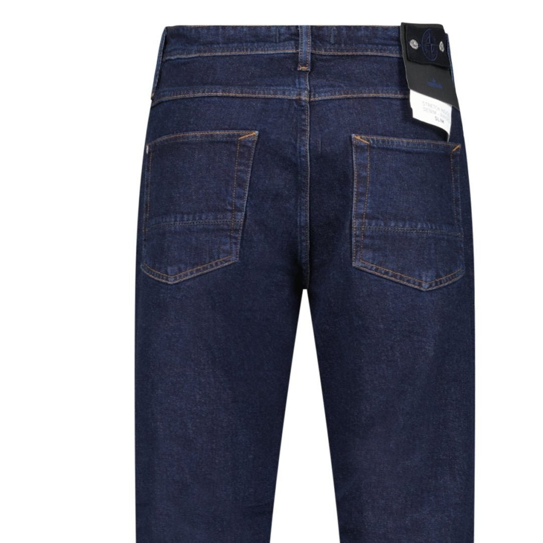 Stone Island Blue Rinsed Buttoned Indigo Denim Slim Jeans Blue Rinse