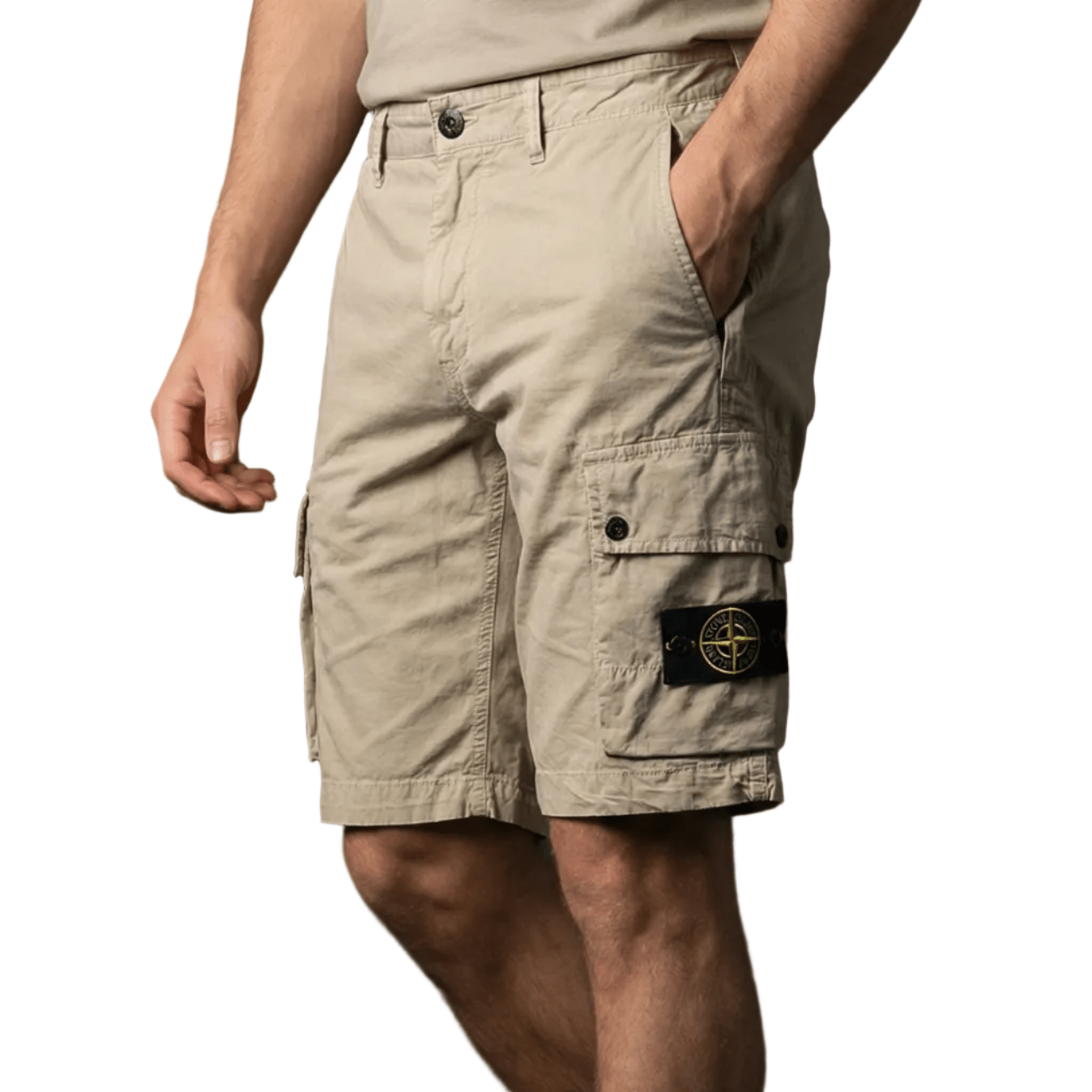 Stone Island Brushed Organic Cotton Canvas ‘OLD’ Effect Cargo Shorts in Desert Beige