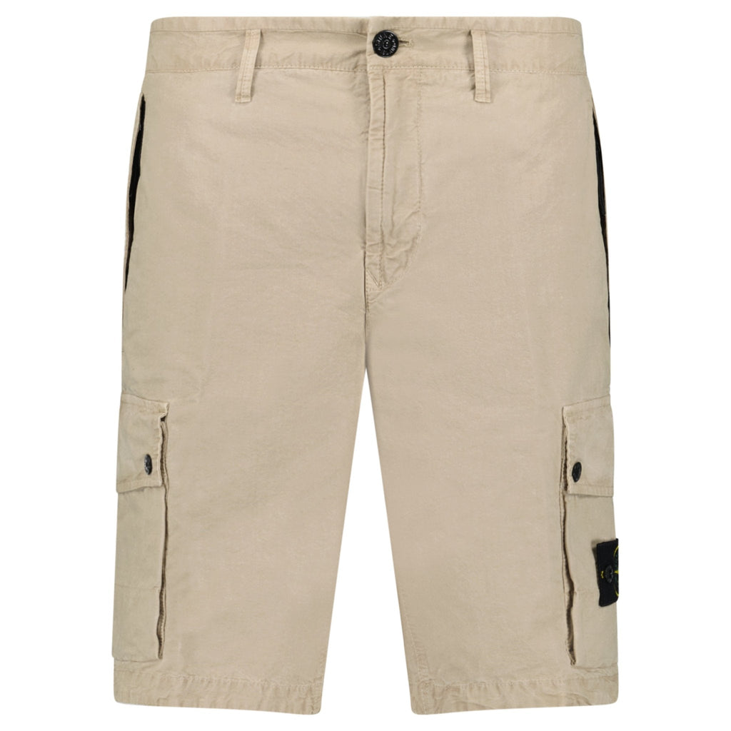 Stone Island Brushed Organic Cotton Canvas ‘OLD’ Effect Cargo Shorts in Desert Beige