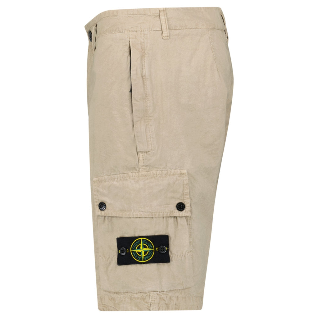 Stone Island Brushed Organic Cotton Canvas ‘OLD’ Effect Cargo Shorts in Desert Beige